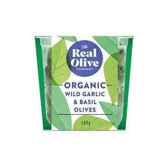 Wild Garlic & Basil Olives in Oil Organic 150g