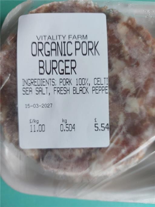 Organic Pork Burgers 4 pack